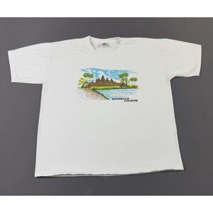 Rare Vintage 80s 90s Siem Reap Angkor Wat Cambodia Art White Tee Tourist Shirt